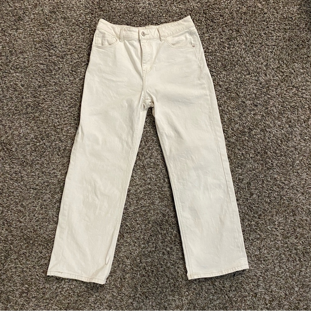 Oraije Paris Cropped Jeans Women’s 40L (US 28/29) Cream Cotton Blend Stretch
